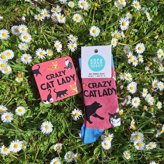 Crazy Cat Lady Socks and Coaster Bundle
