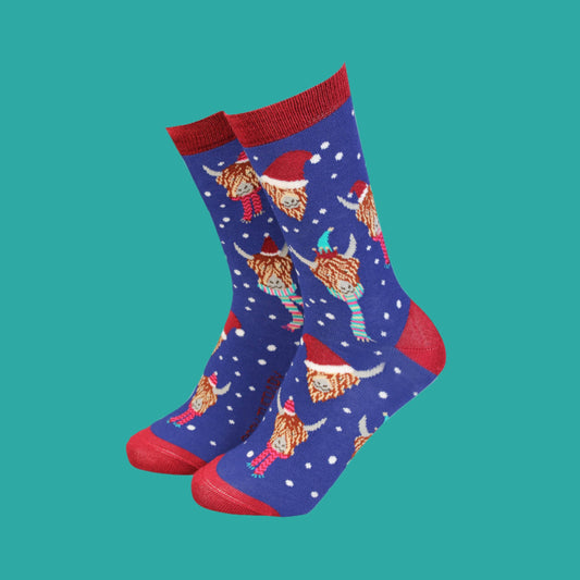 Christmas Highland Cow - Women's Bamboo Socks 