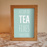 A cup of tea fixes everything A4 wall print by Wonky Cards